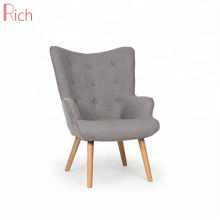 Modern Grey Fabric Upholstery living room furniture armchair wooden single chaise lounge chair